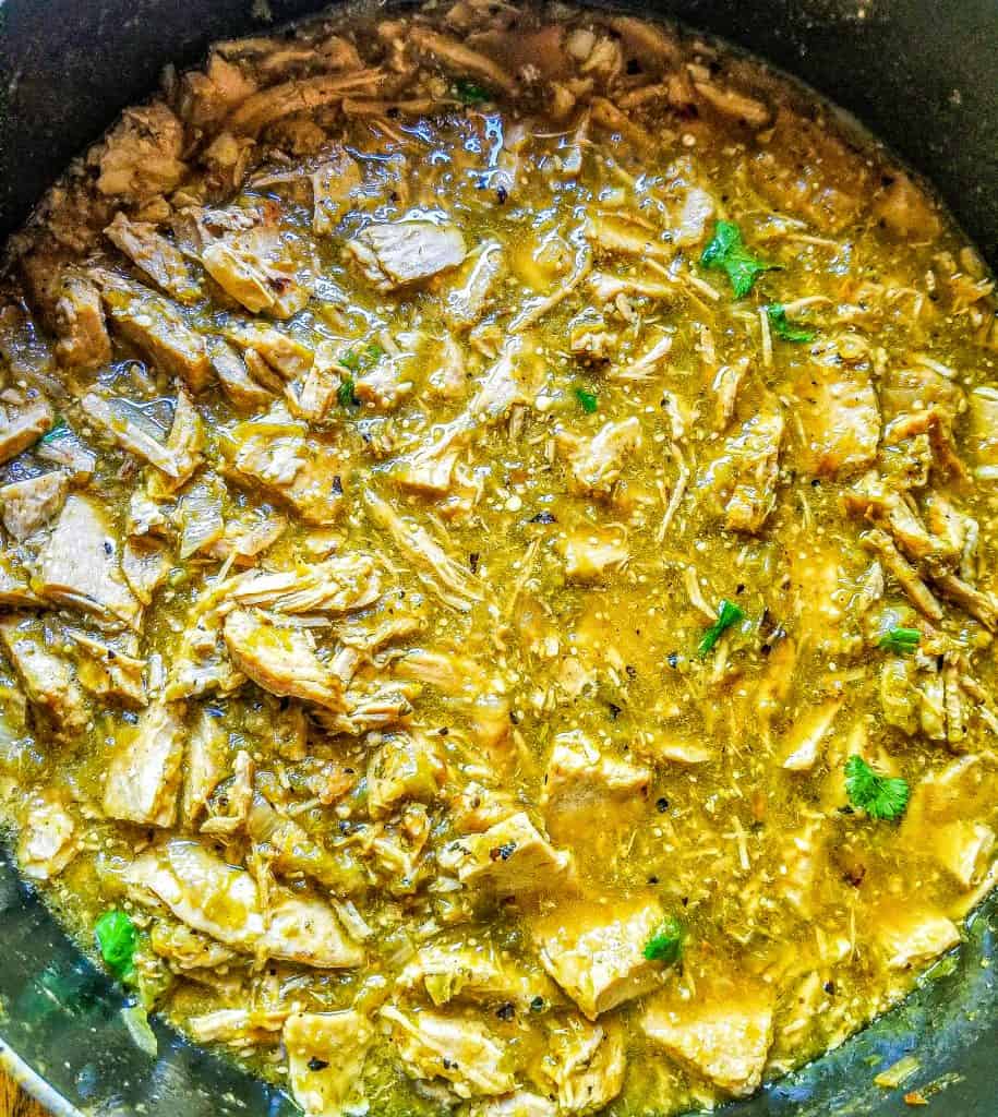 pork chile verde in a large pot. 