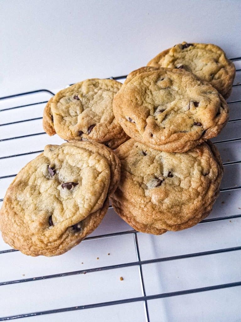 chocolate chip cookies on cooling rack