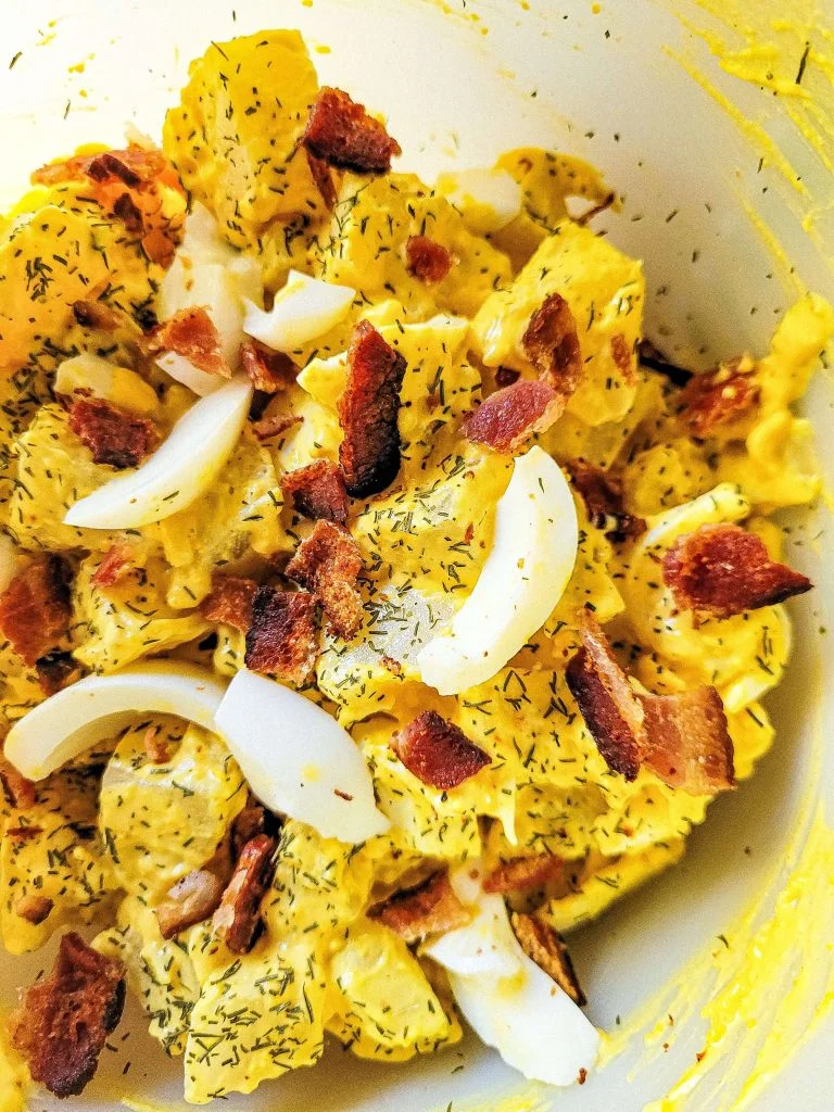 deviled egg potato salad with bacon