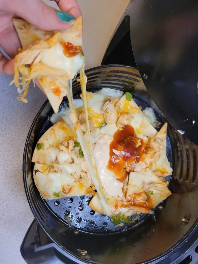 Cheese pull with salsa in air fryer.